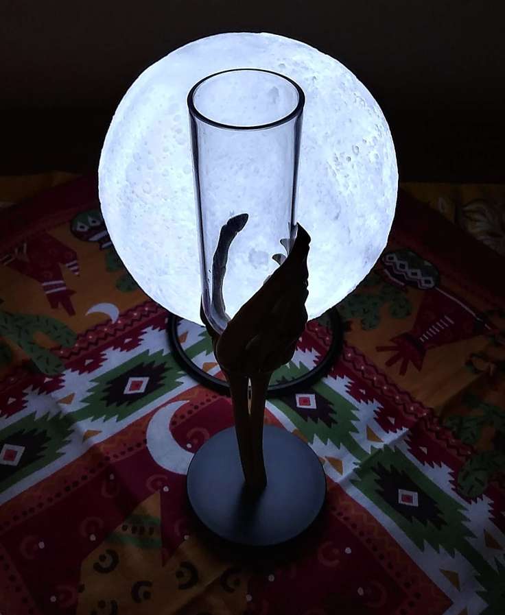 photo of a moon light with a glass raised before it